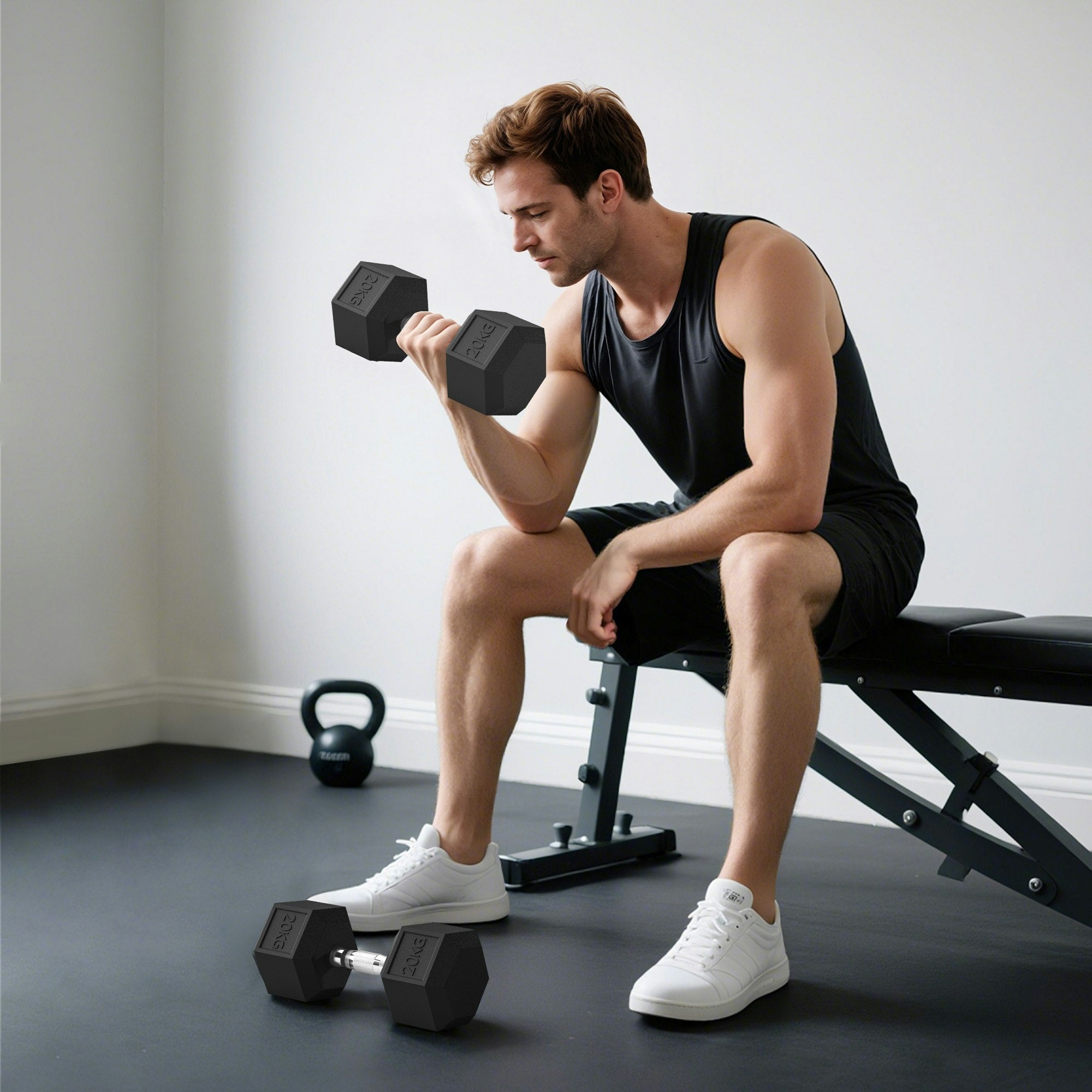 40KG Rubber Hex Dumbbell Set – Home Gym Hand Weights