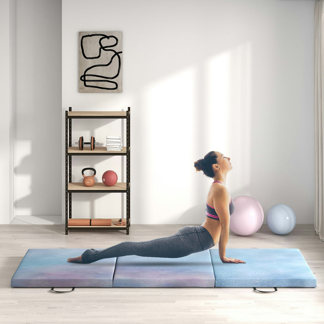 6FT Folding Gymnastics Mat – 2'' Thick Tri-Fold Pad, Blue