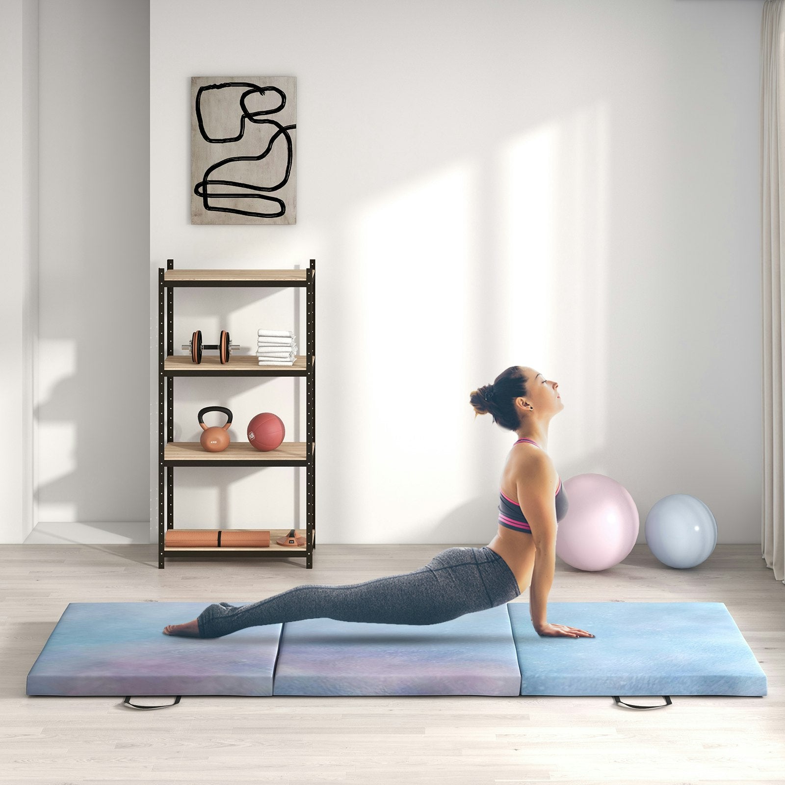 6FT Folding Gymnastics Mat – 2'' Thick Tri-Fold Pad, Blue