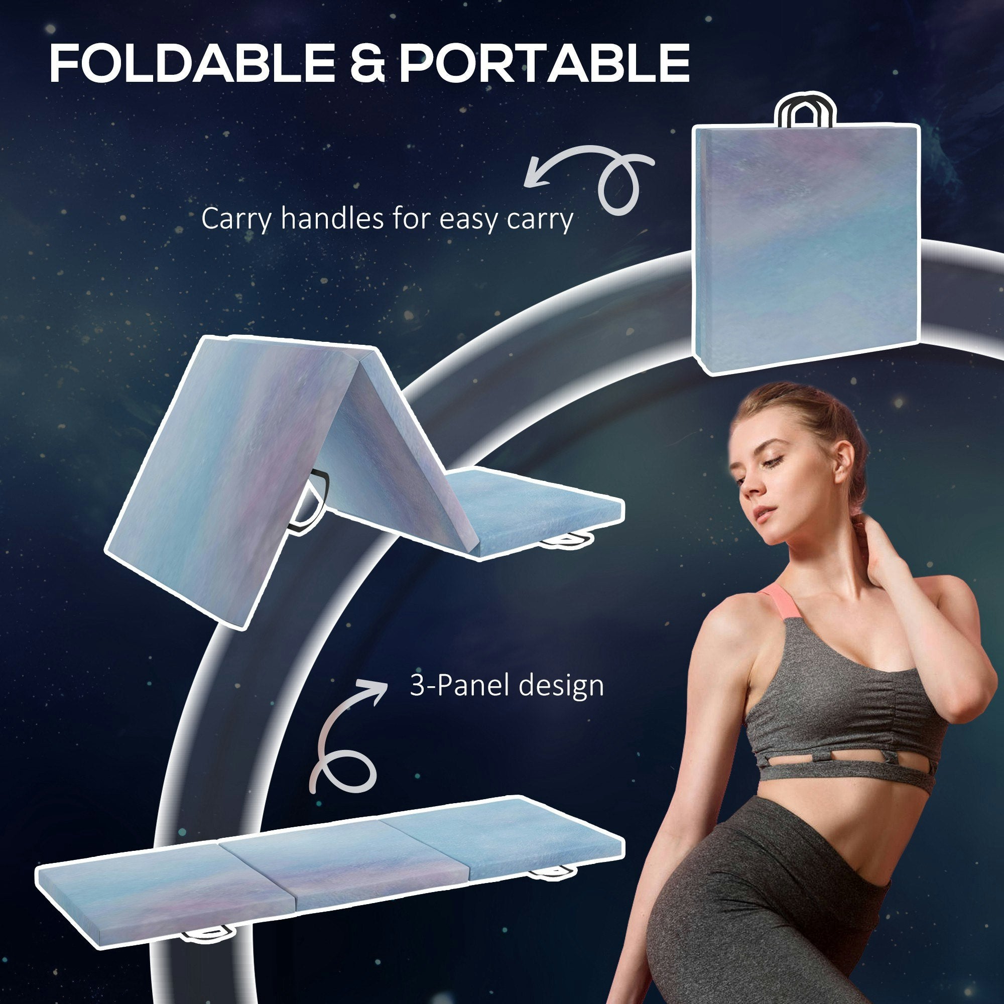 6FT Folding Gymnastics Mat – 2'' Thick Tri-Fold Pad, Blue