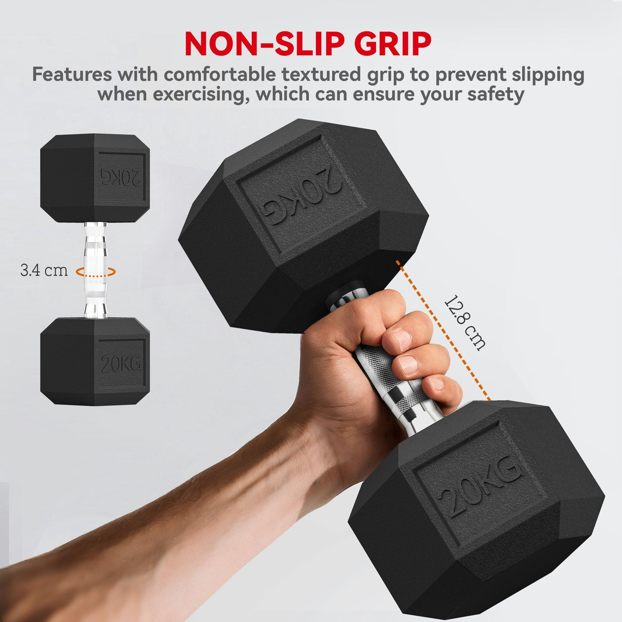 40KG Rubber Hex Dumbbell Set – Home Gym Hand Weights