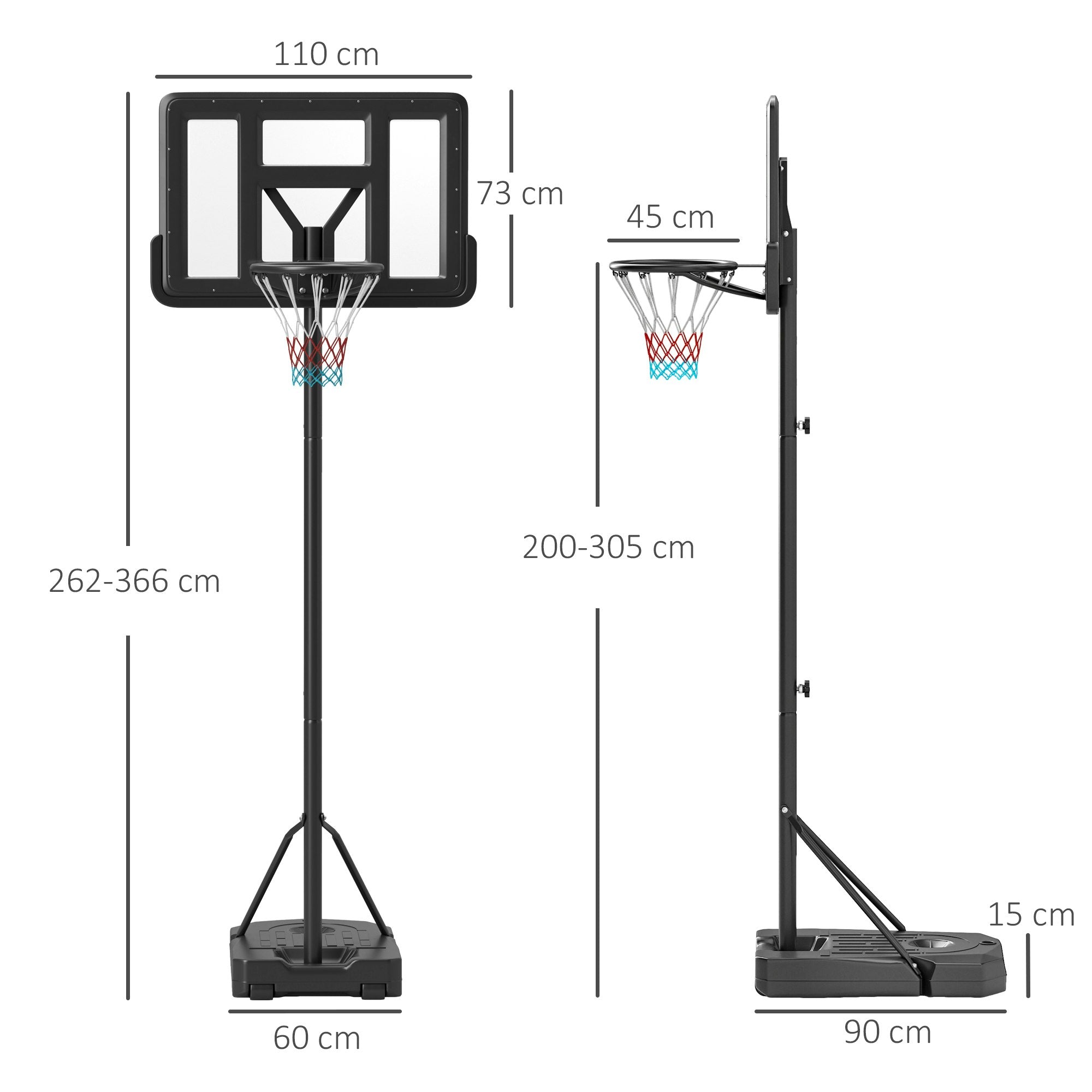 Adjustable Basketball Hoop Set with Backboard & Wheels – 200–305cm
